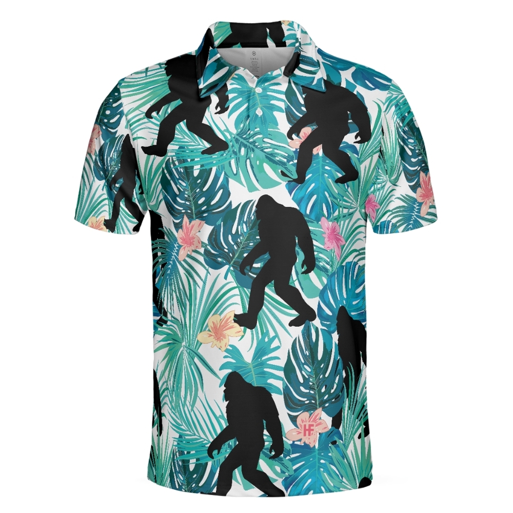 PF Personality Bigfoot Tropical Floral Men's Polo Golf Shirt XL Green AN-2055